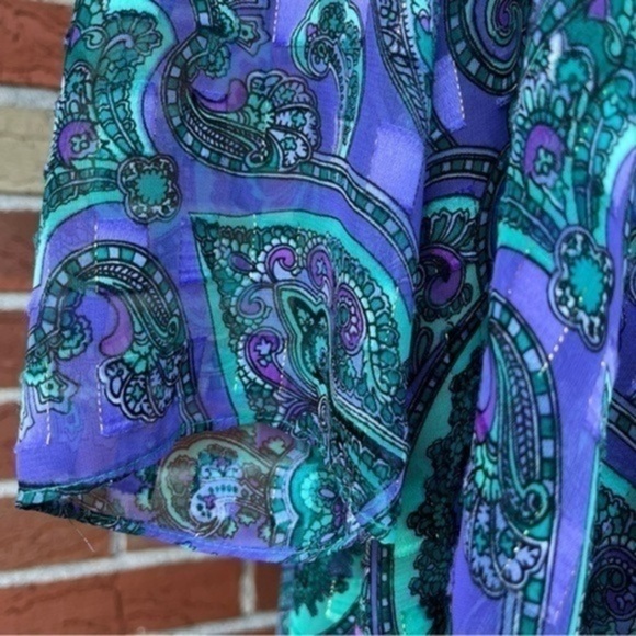 π₯ Patra Vintage Two Piece Paisley Purple Green Dress + Sheer Long Sleeve Jacket - Picture 7 of 10